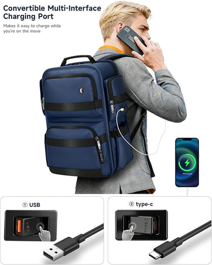 Work Laptop Backpack for Men 17in, USB-C Port Carry On Backpack with Patented Adjustable Width Straps, TSA Dual Laptop Compartments Backpack Travel, Waterproof Business Backpack for Professional, Blue
