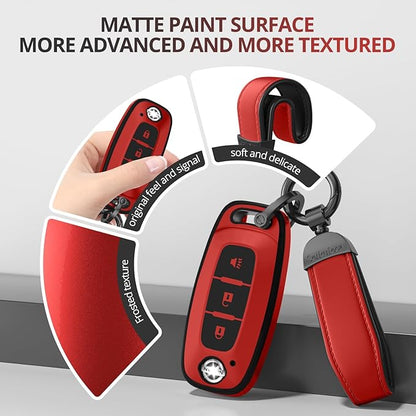 For Nissan Key Fob Cover Accessories- Matte TPU Key Fob Cover with Leather Keychain for 2023 2024 2025 2026 Rogue Pathfinder Versa 2025 2026 Sentra Patrol Armada Smart and More