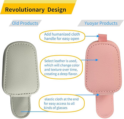 Yuoyar Sunglass Holder for Car, Magnetic Leather Sunglasses Holder and Ticket Card Clip, Car Visor Accessories, 2 Packs (Pink)