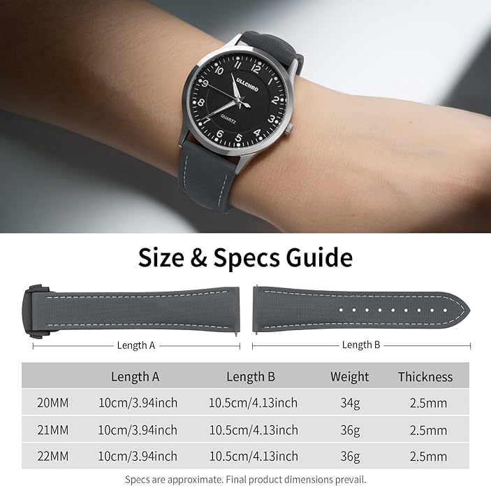 ULLCHRO Watch Strap Watch Band 20mm 22mm Man Waterproof Quick Release Bands Sport Replacement Strap Soft FKM Rubber Watchband