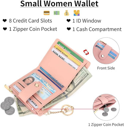 GAEKEAO Slim Wallet for Women, RFID Blocking Credit Card Holder Bifold Wallet with Zipper Coin Pocket, ID Window