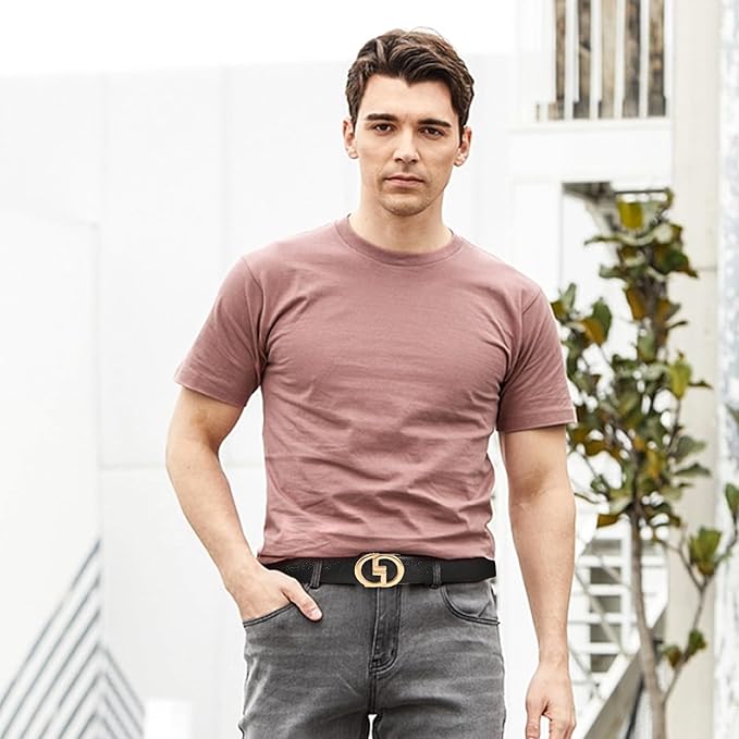 Aurolran Men&Womens Leather Dress Belt Business Automatic Buckle Belt Color-Black Silver Gold