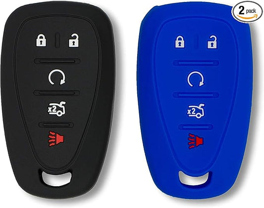 Autobase Silicone Key Fob Cover for Chevy Malibu Camaro Trax Traverse Trailblazer Sonic Cruze Blazer Volt Equinox Spark | Key Protection Case 2 Pcs (Black & Blue)