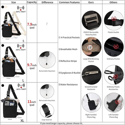 OSOCE Small Sling Bag for Men and Women with RFID Pocket, Anti Theft Crossbody Chest Bag Casual Travel Bag for Hiking