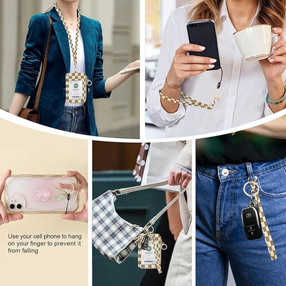 bolimoss Checkered ID Badge Holder & Lanyard Wallet for Teachers Nurse Women, Cute RFID Zippered Coin Pouch,Removable Wristlet & Neck Lanyard, 5 Card Slots, Phone Holder, Keyring