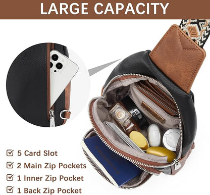 BOSTANTEN Sling Bag for Women Leather Crossbody Bag Vintage Cross Body Purse for Travel with Guitar Strap, Bohemian Style