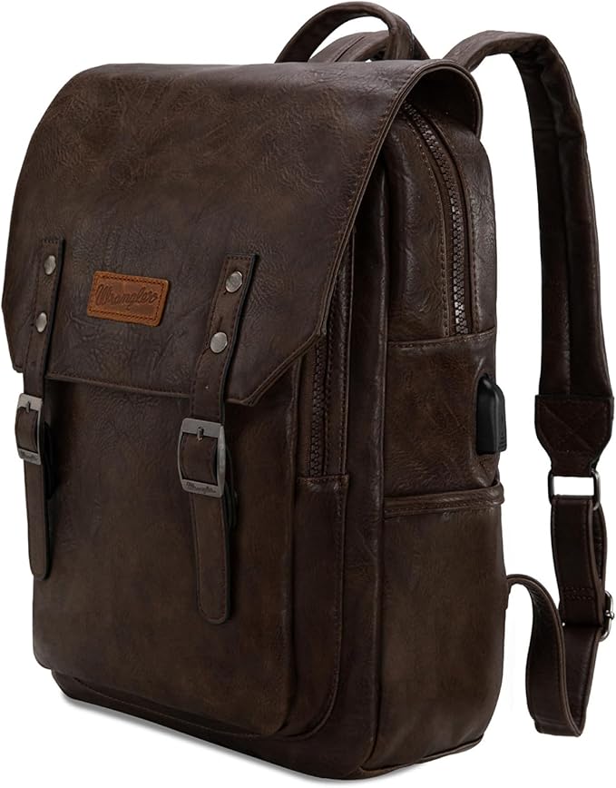 Montana West Wrangler Laptop Backpack with USB Charging Port, Vintage Travel Work College Bookbag for Women Men