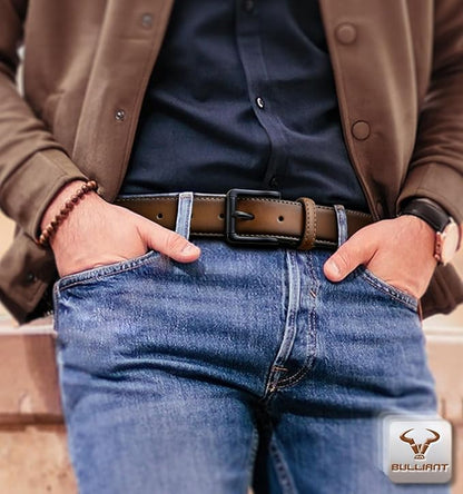 BULLIANT Men Belt,Leather Belt Adjustable For Men Dress Casual Jeans 1 3/8,Cut For Fit