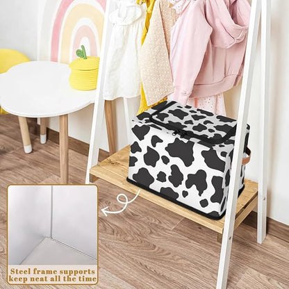 Cow Print Pattern Storage Bins With Zipper Lid, Collapsible Trunk Organizer, Car Organizers and Storage Bins with Lids, Decorative Storage Boxes with Handle, Home Storage Baskets for Organizing