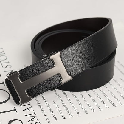 Aurolran Men&Womens Leather Dress Belt Business Automatic Buckle Belt Color-Black Silver Gold