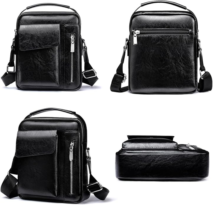 Messenger Bag for Men Crossbody Shoulder Purse Small Vintage PU Leather Satchel Pouch Side Crossover Handbag