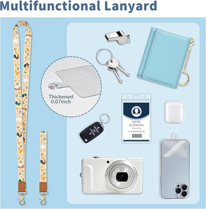 Lanyard Wallet with Id Badge Holder, Chicken RFID Small Keychain Wallet Women Wristlet, Cute Zipper Credit Card Holder Phone Wrist Neck Strap for Key Name Tag, Teacher Student Office Gifts