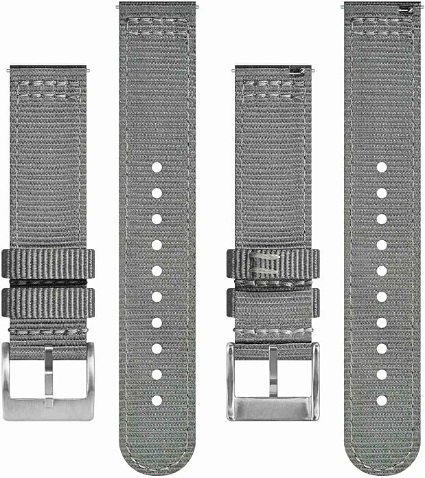 BISONSTRAP Men’s Nylon Watch Bands, Two-Piece Military Watch Straps, Quick Release, Brushed Buckle, Band Width 18mm 19mm 20mm 22mm