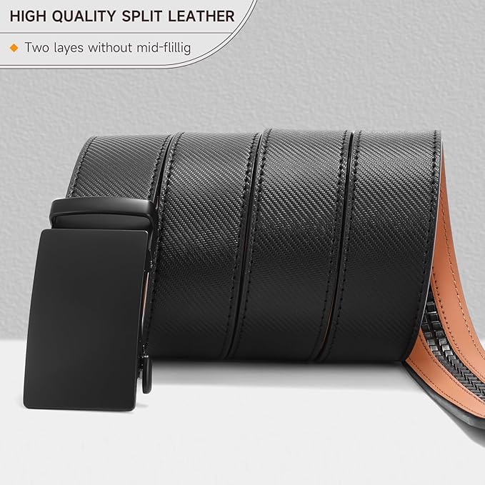 SENDEFN Men's Leather Belt Automatic Ratchet Buckle Slide Belt for Dress Casual Trim to Fit with Gift Box