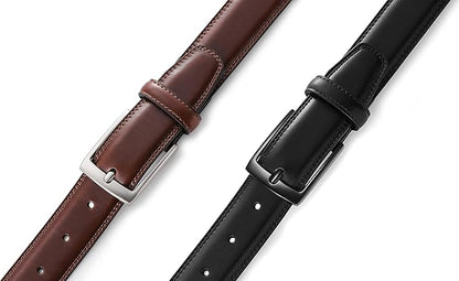 MILORDE Men's Leather Dress Belt 2Pack, Handmade, Genuine Leather, Fashion & Classic Designs for Work Business and Casual