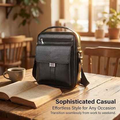 Men's Leather Crossbody Bag, Casual leather Bag for Men, Crossbody Bag Office Business,Handbag Purse Zipper