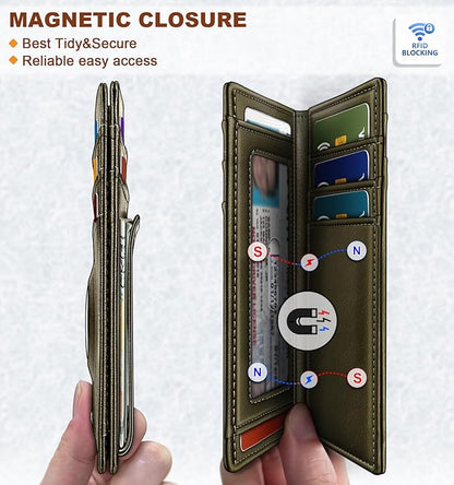 BULLIANT Men Airtag Wallet,Slim Wallet Money Clip Card Holder Magnetic Closure 12 Cards in Front Pocket RFID Blocking
