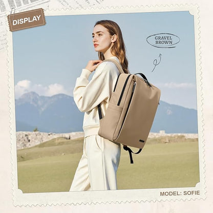 GOLF SUPAGS Imitation Leather Backpack for Women Men Multi-Functional Water-Resistant Casual Daypack for Work, Travel & College Fits 15.6 Inch Laptop (Gravel Brown)