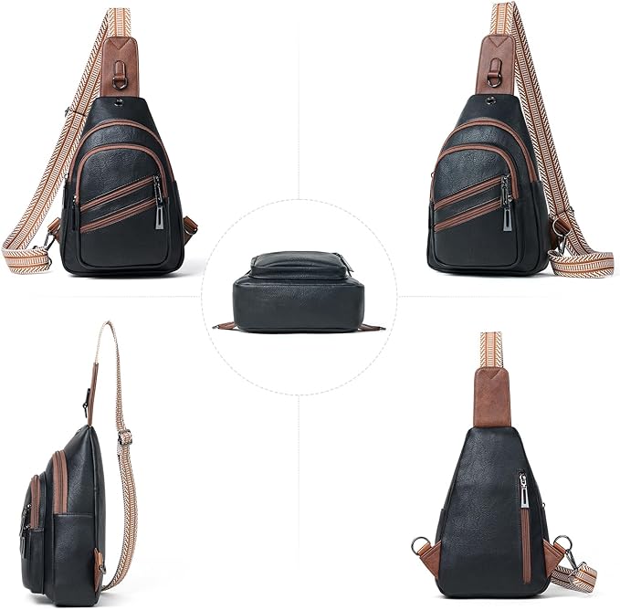 Leresas 7L Crossboydy Sling Bag for Women Vegan Leather Crossbody Purse Fanny Pack Chest Bag for Travel,Black Brown