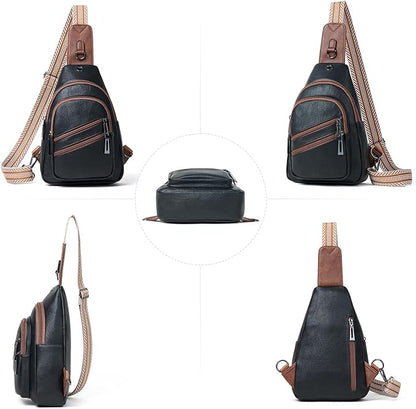 Leresas 7L Crossboydy Sling Bag for Women Vegan Leather Crossbody Purse Fanny Pack Chest Bag for Travel,Black Brown