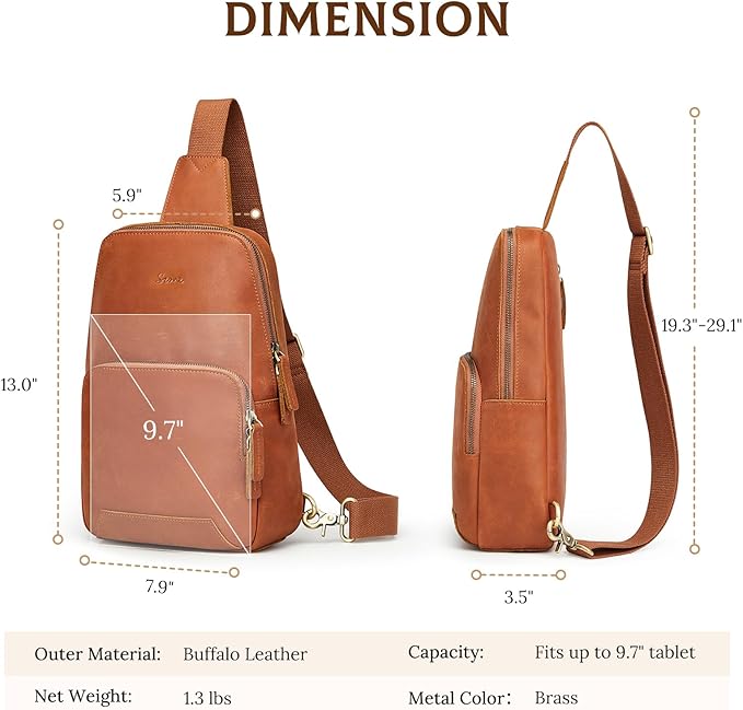 S-ZONE Sling Bag for Men Women RFID Blocking Genuine Leather Crossbody Shoulder Bag Backpack Hiking Daypack Travel | RFID Blocking, Genuine Leather, Hiking Daypack, Travel