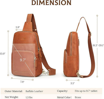 S-ZONE Sling Bag for Men Women RFID Blocking Genuine Leather Crossbody Shoulder Bag Backpack Hiking Daypack Travel | RFID Blocking, Genuine Leather, Hiking Daypack, Travel