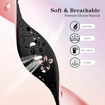 Laband 18mm Floral Engraved Band Compatible With Garmin Venu 3S 41mm/Venu 2S/Vivoactive 4S/Vivomove 3S/Venu 4 41mm/Forerunner 255S/Forerunner 265S,Soft Slim Silicone Cute Embossed Flower Strap for Men