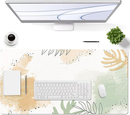 Large Mouse Pad, Desk Mat for Desktop, Dual Side PU Leather Waterproof Gaming Mousepad Desk Pad, Desk Protector Writing Pads Desk Accessories for Office and Home (E-Watercolor Plants, 31.5''X15.8'')