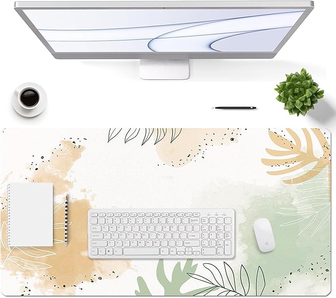 Large Desk Mat, Dual Side PU Leather Waterproof Mousepad Desk Pad, Desk Protector Writing Pads Desk Accessories for Office and Home (E-Watercolor Plants, 24''X14'')