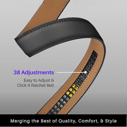 Marino Avenue Ratchet Belt for Men. Adjustable Leather Dress Belt with 38 Easy to Click Into Place Ratchet Closures.