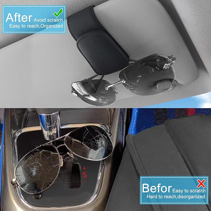 TCJJ Sunglasses Holders for Car Visor,Car Magnetic Glasses Holder Leather Sunglasses Clip and Ticket Card Clip Suitable for Car Interior Visor and Different Size Eyeglasses