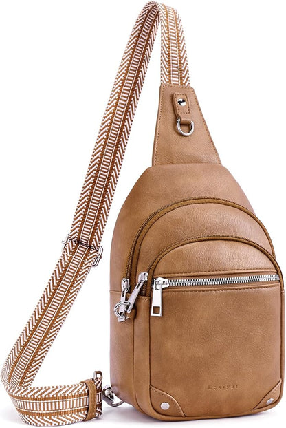 Anti Theft Crossbody Bags for Women Travel Chest Sling Bag Leather RFID Purse Fanny Pack Camel