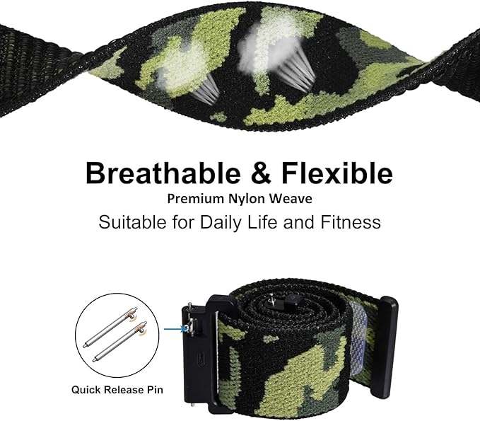 WOCCI 18mm Adjustable Nylon Watch Band, Quick Release Sport Loop Strap (Jungle Camo)