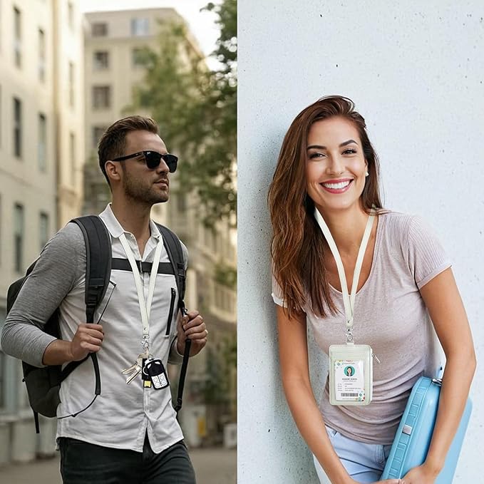 bolimoss 2-in-1 ID Badge Holder & Lanyard Wallet, Multiple Card Slots Leather ID Card Holder with Neck Lanyard for Cruise Ship Cards,Credit Cards, Office School ID, Work Name Cards, Driver's License