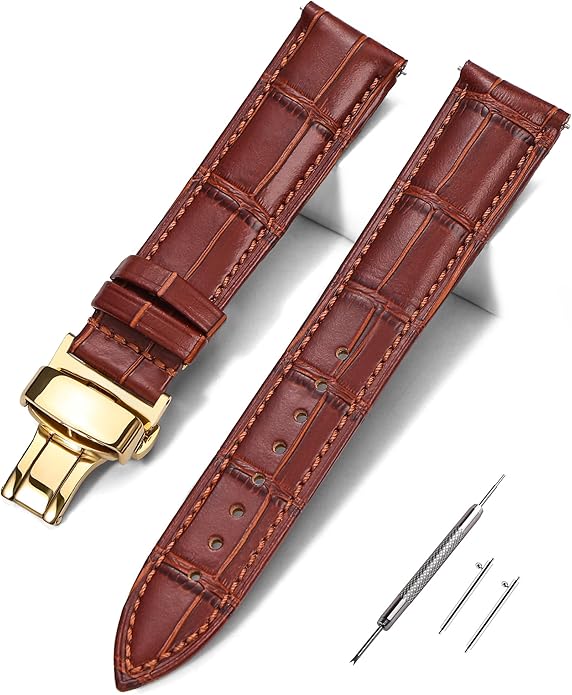 EACHE Croco Design Leather Watch Bands for Men Women,Quick Release Strap with Butterfly Deployment Buckle 18mm 19mm 20mm 21mm 22mm 23mm 24mm