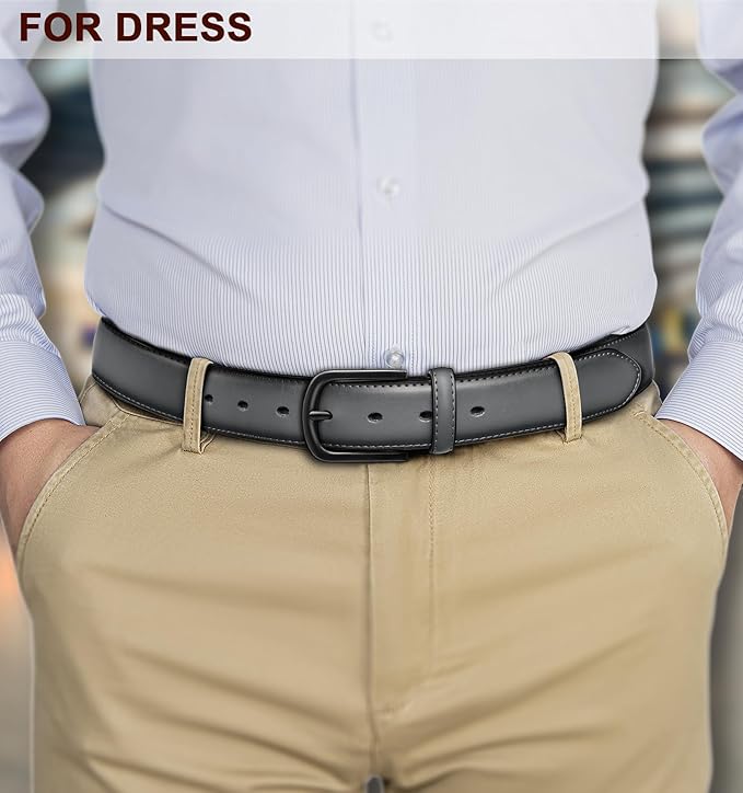 BULLIANT Men Belt-Leather Belt 7 Holes Comfortable for Men Dress Casual Jeans 1 3/8"