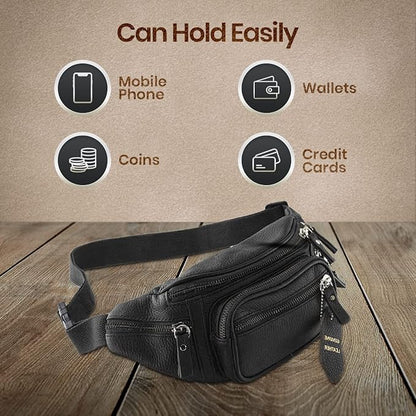 Fanny Pack Waist Bag Multifunction Genuine Leather Hip Bum Bag Travel Pouch for Men and Women- Multiple Pockets & Sturdy Zippers Ideal for Hiking Running And Cycling