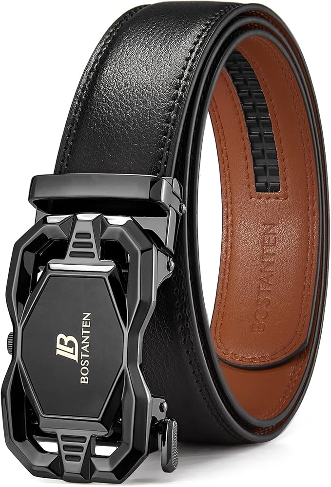 BOSTANTEN Mens Belt Leather Ratchet Belt For Men Dress and Casual with Adjustable Buckle, Trim to Fit
