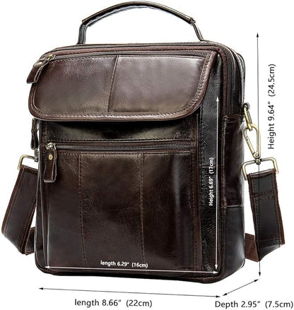 Hebetag Small Leather Sling Shoulder Bag Messenger Pack for Men Women Outdoor Travel Business