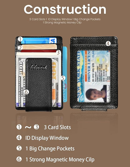kinzd Money Clip, Front Pocket Wallet, Leather RFID Blocking Strong Magnet thin Wallet | RFID Blocking, Strong Magnet, thin