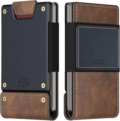 PROOF Wallet | Slim Minimalist Wallets for Men | Leather & Metal | RFID Wallet | Front/Back Pocket | Gift Box | Veteran Owned