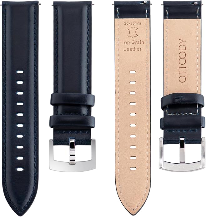 OTTOODY Leather Watch Bands Quick Release, Elegant Top Grain Leather Watch Straps for Men & Women, Choice of Color & Width - 18mm, 19mm, 20mm, 21mm or 22mm Wristbands Bracelet for Watch & Smartwatch