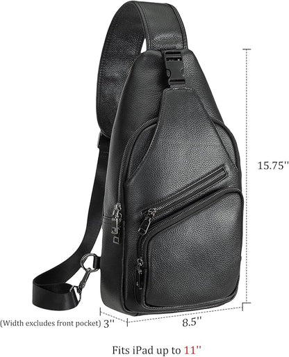 Polare Cowhide Italian Leather Sling Chest Shoulder Bag Waterproof Anti Theft Crossbody Casual Daypack