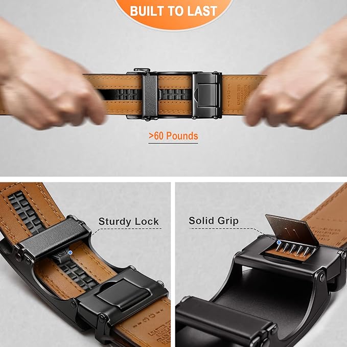KEMISANT Belt Men, Sliding Ratchet Belt Genuine Leather For Gift Mens Dress Pants Oxfords,Size Adjustable