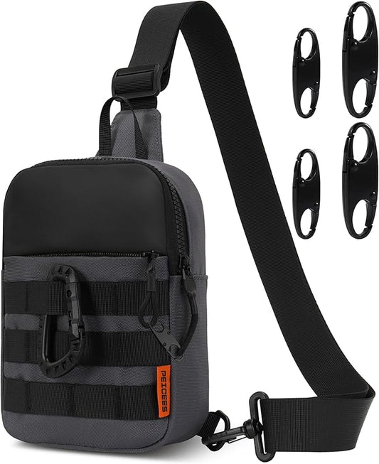 Peicees Small Anti Theft Sling Bag for Men, Tactical Inspired Waterproof Utility EDC Mini Crossbody Chest Bag for Travel Work Sport (Dark Grey)