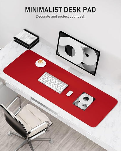 Desk Pad, 48" x 17" PU Leather Non-Slip Desk Mat Large Mouse Pad for Desktop, Waterproof Laptop Computer Writing Mat for Office, Home, Work, Gaming, Bright Red