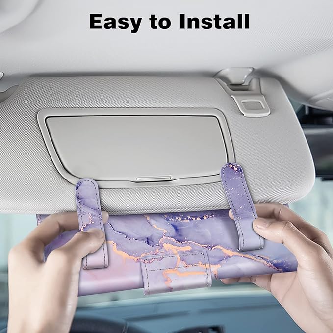 CaseBot Car Visor Tissue Holder, Sun Visor Napkin Holder, Mask Holder, PU Leather Backseat Tissue Box for Truck SUV, Lilac Marble