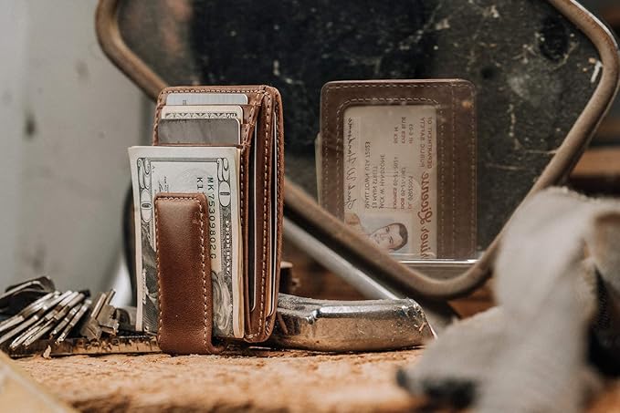 House of Jack Co. Carryall Slim Money Clip Wallet for Men, Super Strong Magnetic Clip, Front Pocket Wallet Card Holder, Full Grain Cowhide Leather, Tan