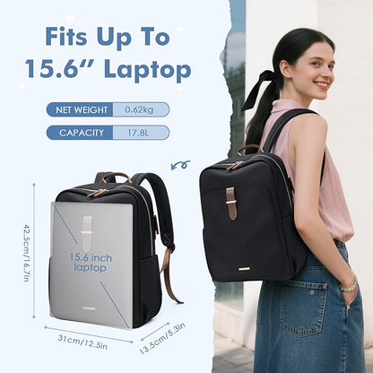 Laptop Backpack for Women,Casual Work Business Backpacks Purse Carry on Travel Backpack,15.6 Inch,Black