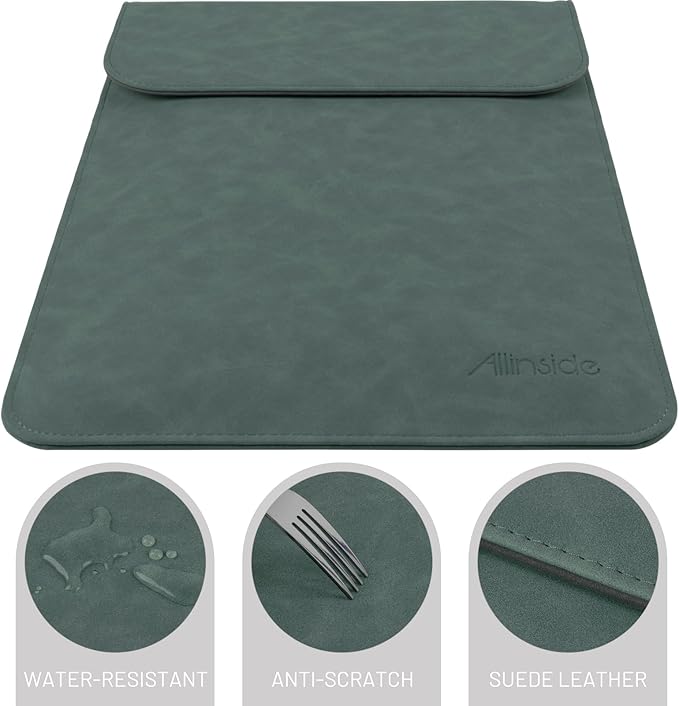 Allinside 13-13.3 inch Laptop Sleeve Case for MacBook Pro 14 2021-2026/MacBook Air 13 2010-2017/MacBook Pro 13 2010-2015, Waterproof PU Suede Leather Laptop Protective Vertical Case Cover, Dark Green
